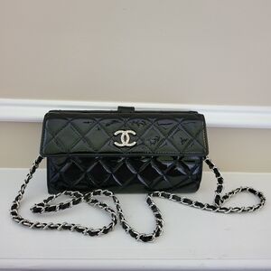 Chanel CC Briliant Flap Quilted Patent Long Wallet, Authentic..